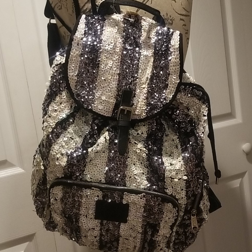 Brand New Victoria's Secret pink striped sequin Backpack... Sold Out!!! - Picture 8 of 8